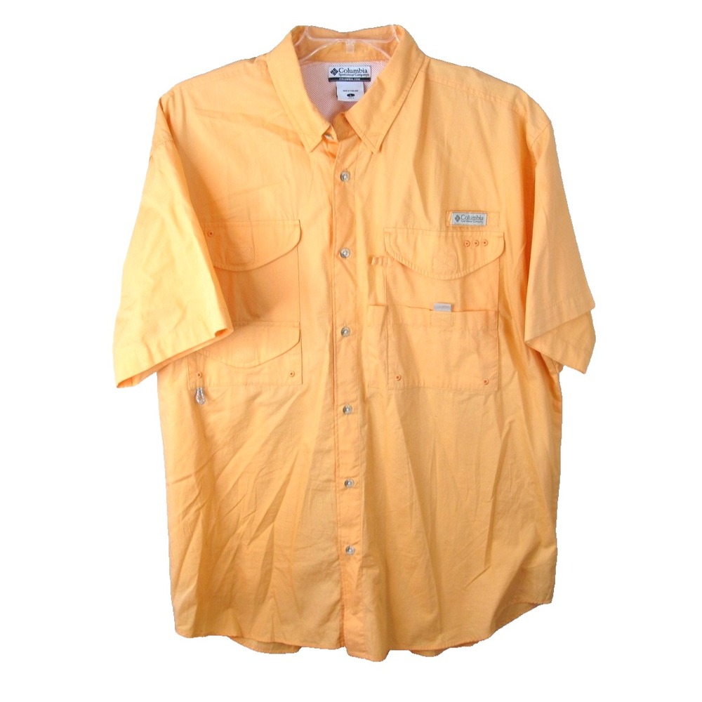 Vintage Columbia PFG Short Sleeve Vented Fishing Shirt Men's Large‎ Orange